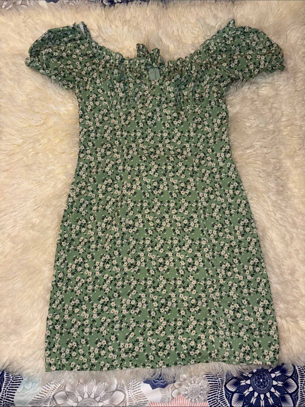 SHEIN Green Floral Puff Sleeve Mini Skirt